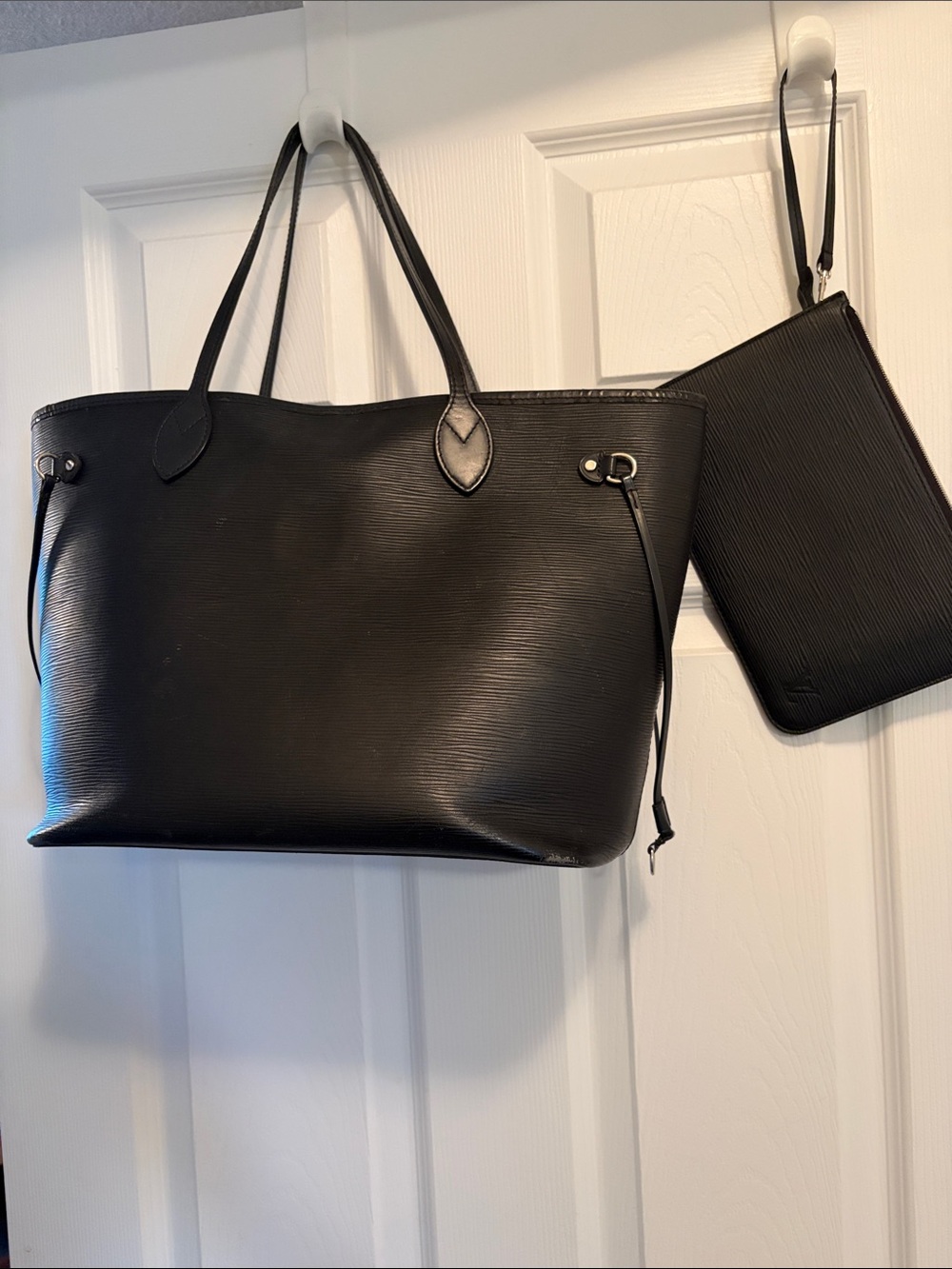 Louis Vuitton Black Epi Leather Neverfull MM including removable zipped pouch
